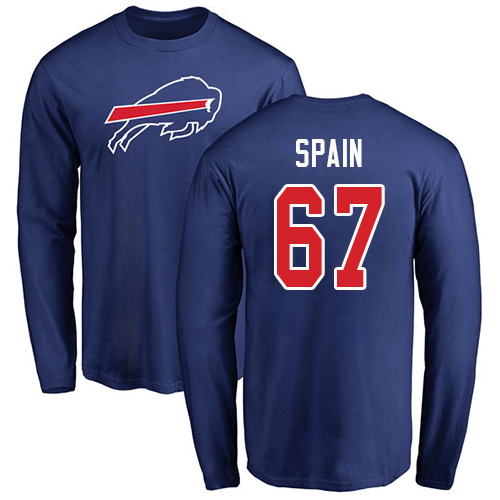 Men NFL Buffalo Bills #67 Quinton Spain Royal Blue Name and Number Logo Long Sleeve T Shirt->buffalo bills->NFL Jersey